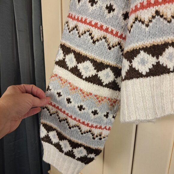 American Eagle Oversized Cozy Cream Fair Isle Grandpa Cardigan Sz Lg - Picture 6 of 11